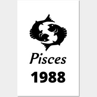 Black Zodiac Birthday Pisces 1988 Posters and Art